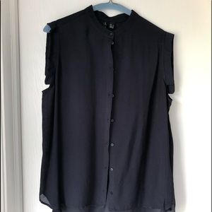 Mango Basics Sheer Black Button Down Blouse